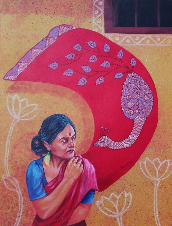 ACRYLIC ON PAPER painting titled RADHA-12