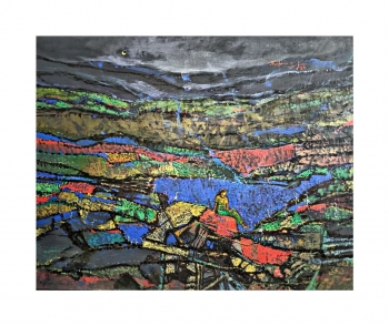 Acrylic on canvas  painting titled Beauty of village 