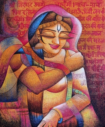 Mixed media on Canvas  painting titled Girdhar Age Nachungi 