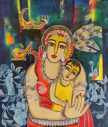 Acrylic on canvas painting titled Mother and Child