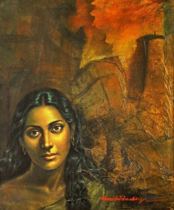 Acrylic & Oil on canvas painting titled Kalpana