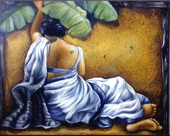 Oil and arcylic on canvas painting titled In anticipation