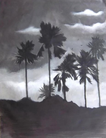 Charcoal & Acrylic on Canvas painting titled Monsoon