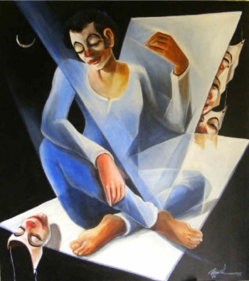 Oil & Acrylic on Canvas painting titled The Sitar Player