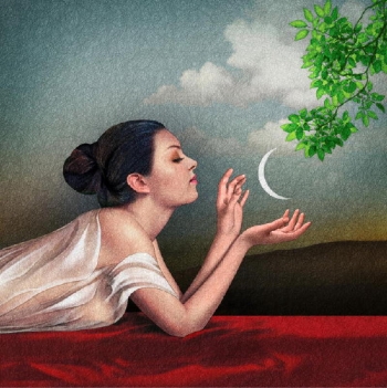Mixed media on canvas painting titled To Catch The Moon