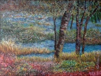 Arcylic on canvas painting titled At the Edge of the River