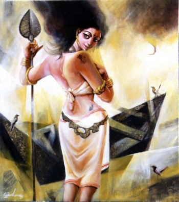 Oil & Acrylic on Canvas painting titled Let's Cross the River