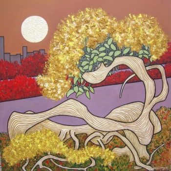 Acrylic on Canvas painting titled Serenading the Moon