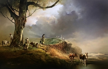 Oil & Acrylic on Canvas painting titled Beautiful Indian Countryside