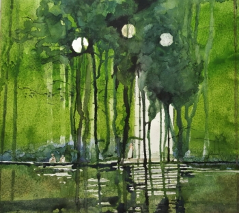 Watercolour on Paper painting titled The Moon Playing Tricks