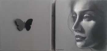 Charcoal & Acrylic on canvas painting titled the illusive