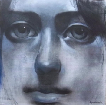 Charcoal & Acrylic on Canvas painting titled Of Eyes that Speak