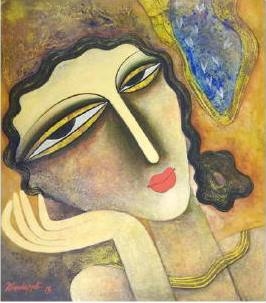 Tempera on canvas board painting titled A Woman in Love II
