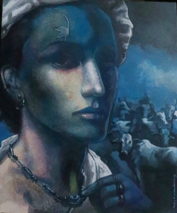 Mixed Media on Canvas painting titled Lord of the Cows I