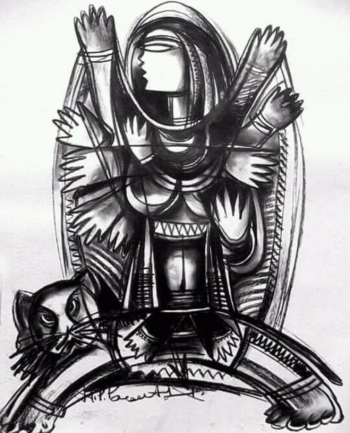 Charcoal on paper painting titled Power of women - 3